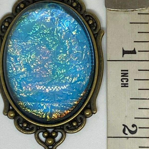 Blue Opal Aurora Borealis Cameo 30x40 Necklace NEW - Picture 4 of 5